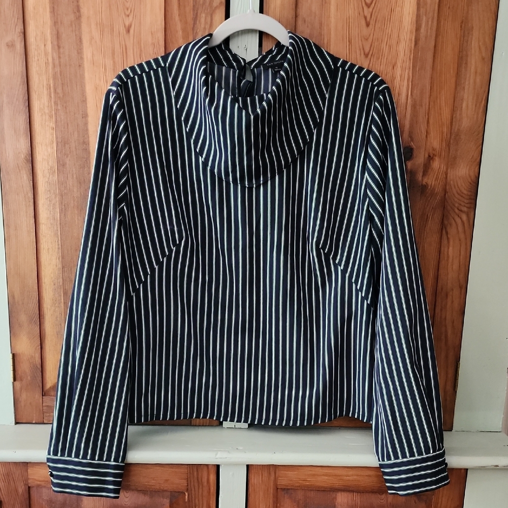 Ann Taylor Navy Blue, Green,and White Striped Blouse